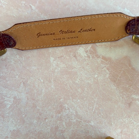 Vintage Fossil Genuine Leather Brown Croco Bridle Link Belt Sz S - Picture 6 of 13